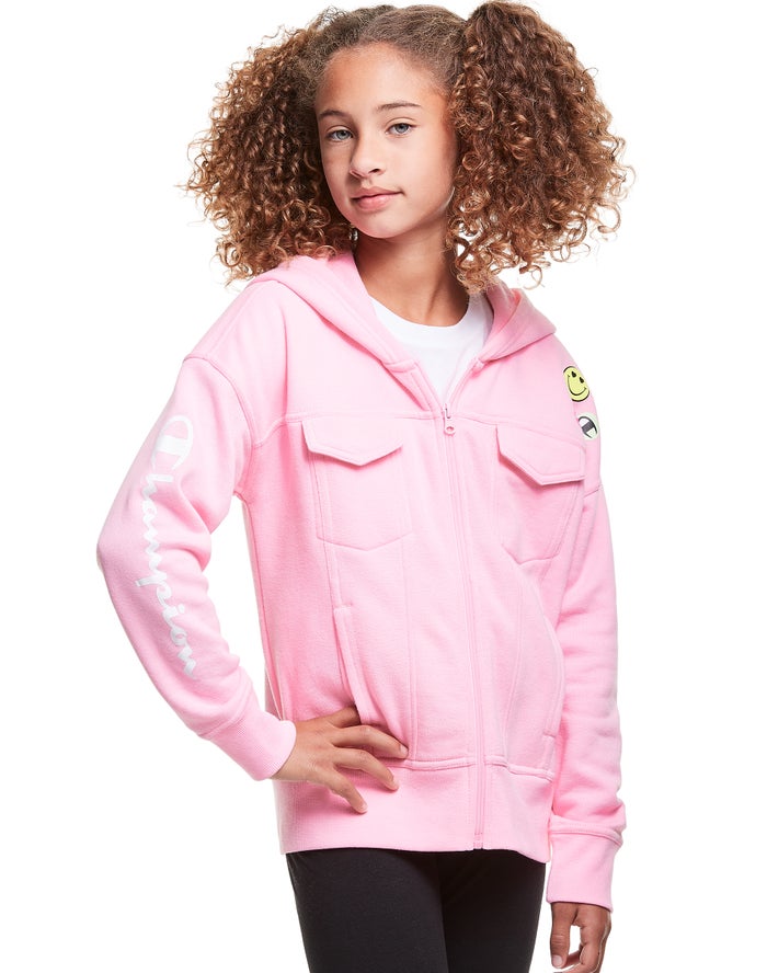 Champion Hoodie Meisjes - Roze - Fleece Full Zip Smiley Face ( 018736-JVB )